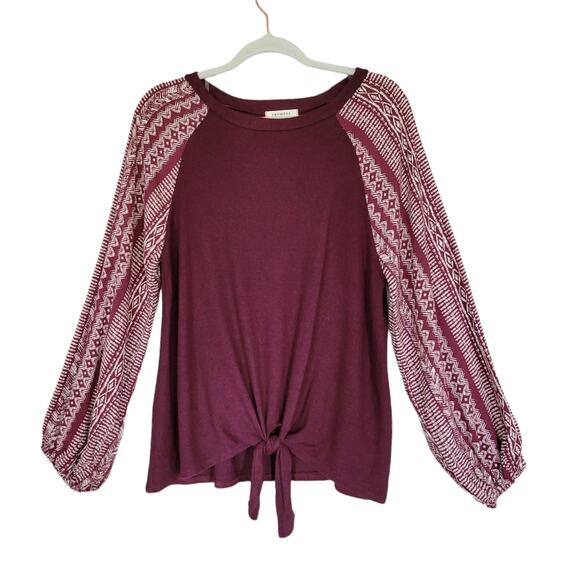 Promesa Geometric Printed Long Sleeve Knit Top Maroon Size Large - Picture 2 of 7